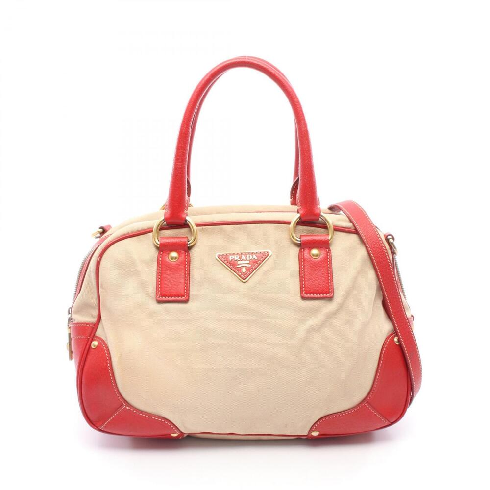 Prada Handbag canvas leather beige red